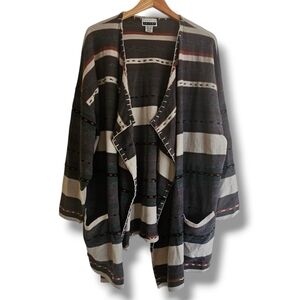 Vintage Express Tricot‎ Cardigan Sweater  Womens Size L Wool Open Front Striped